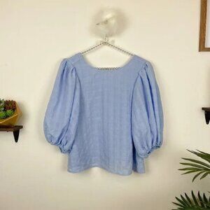 ASTR The Label Bubble Sleeve Gauze Top Blue